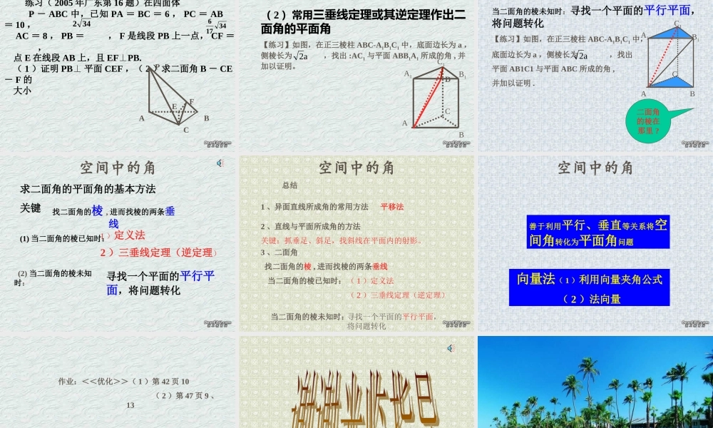 广东省高二数学空间中的角复习课件