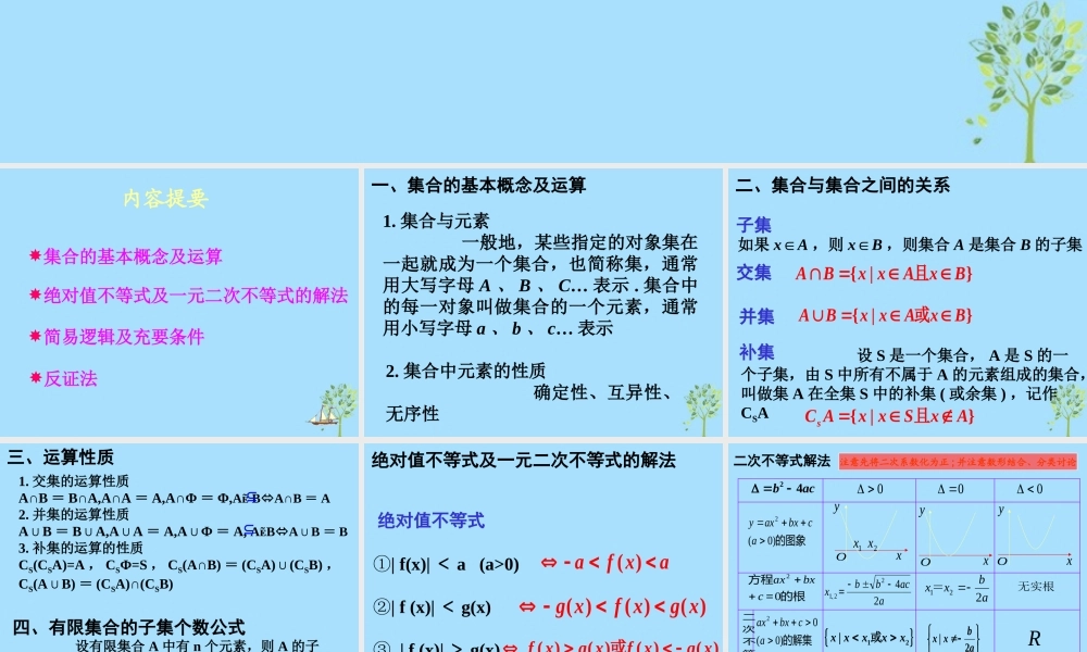 山西省忻州市高考数学 专题 集合简易逻辑与不等式复习课件