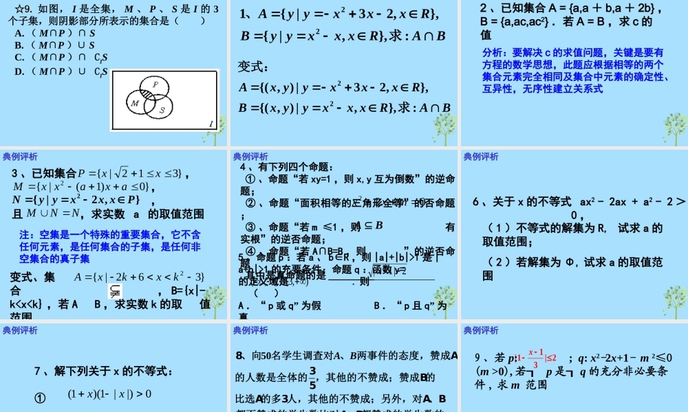 山西省忻州市高考数学 专题 集合简易逻辑与不等式复习课件