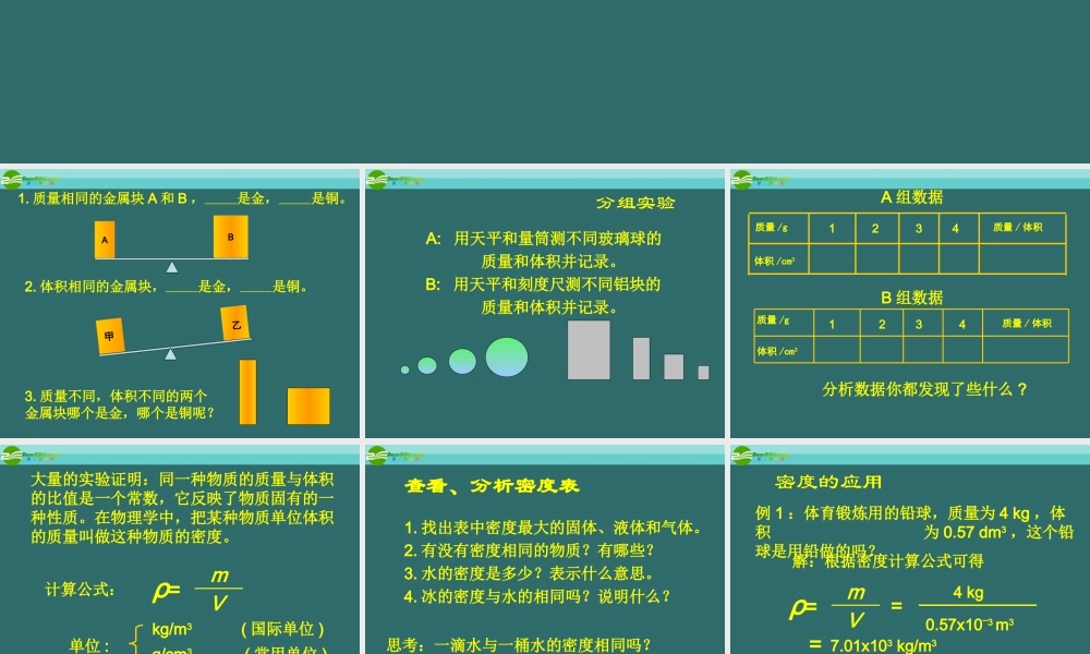 八年级物理上册 2.3探究 物质的密度课件 北师大版 课件