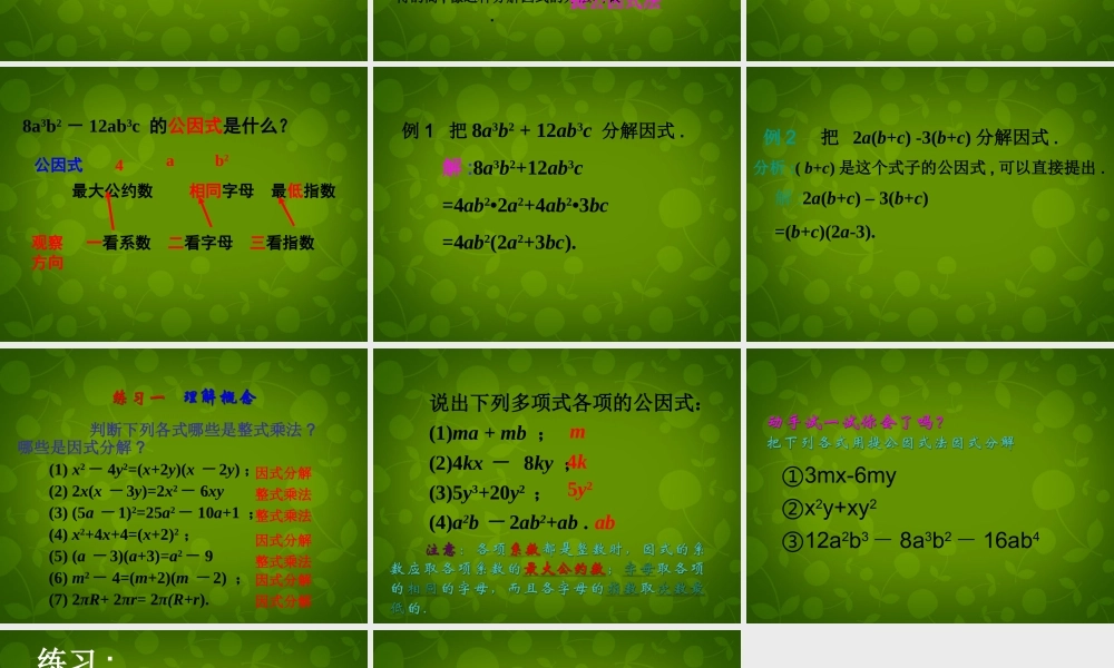 八年级数学上册 15.4 因式分解(第1课时)课件 新人教版 课件