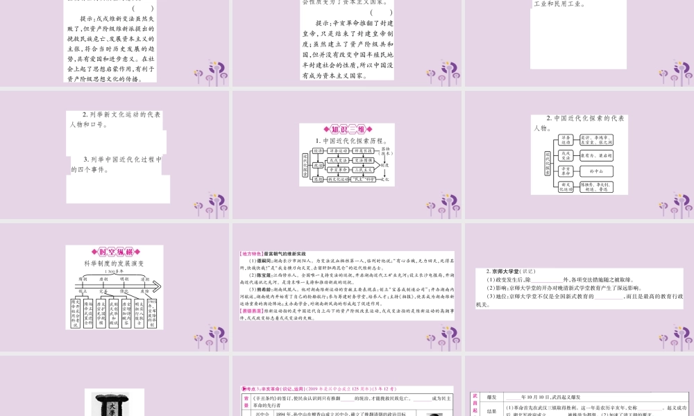 中考历史复习 第一篇 教材系统复习 第2板块 中国近代史 第2单元(4、6课和8 12课)近代化探索和民办工业及社会生活的变化(讲解)课件