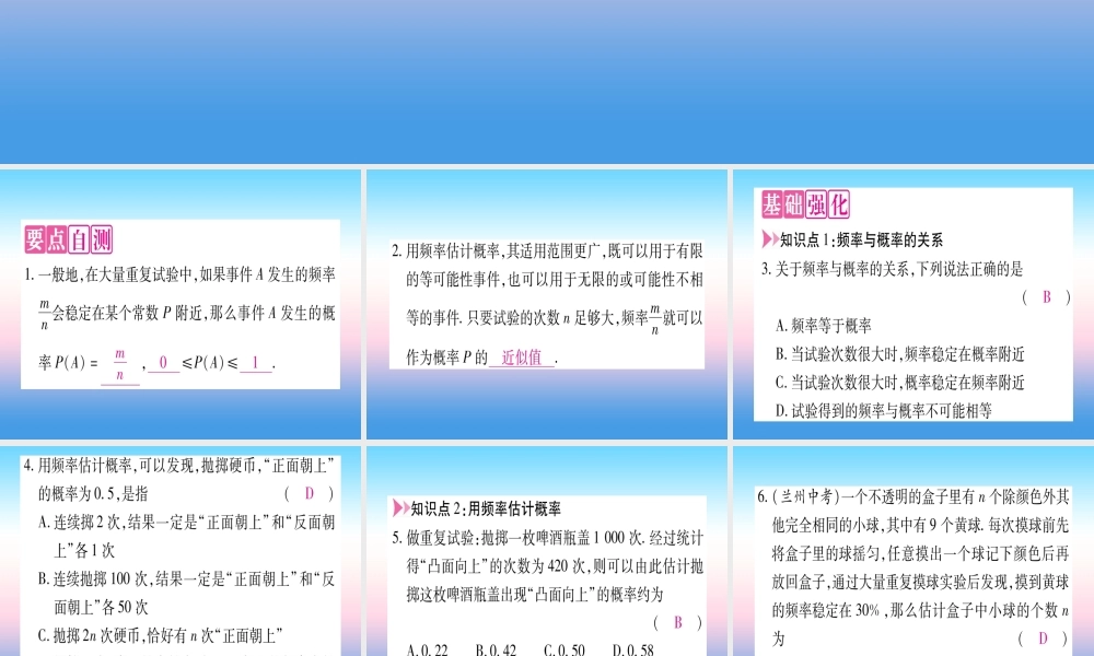 九年级数学下册 第4章 概率 43 用频率估计概率作业课件 (新版)湘教版 课件