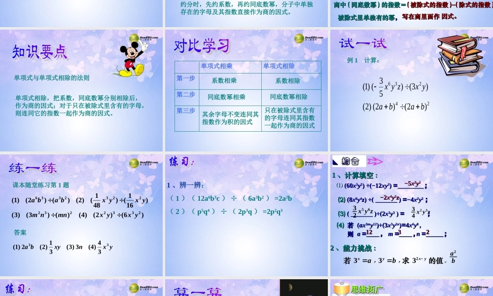 七年级数学下册 整式的除法教学课件 北师大版 课件