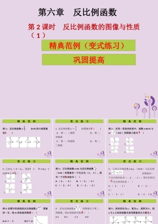 九年级数学上册 第6章 反比例函数 第2课时 反比例函数的图像与性质(1)(课堂导练)习题课件 (新版)北师大版 课件