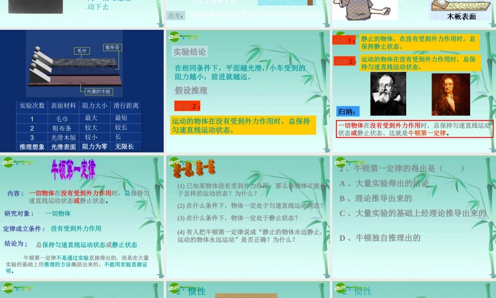 八年级物理下册 探究物体不受力时怎样运动课件1 沪粤版 课件