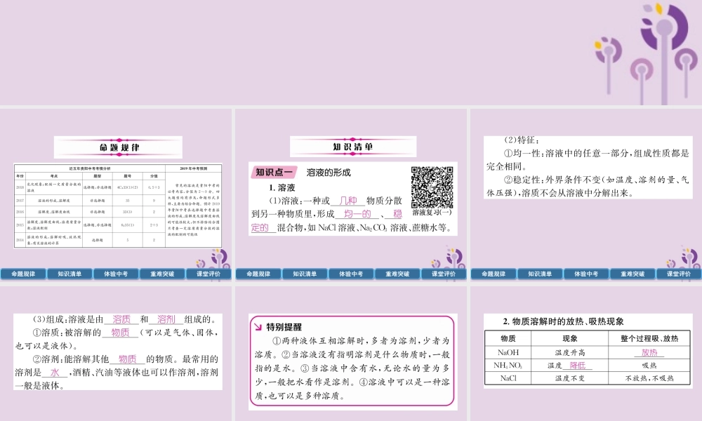 中考化学总复习 第1编 主题复习 模块1 身边的化学物质 课时4 溶液(精讲)课件