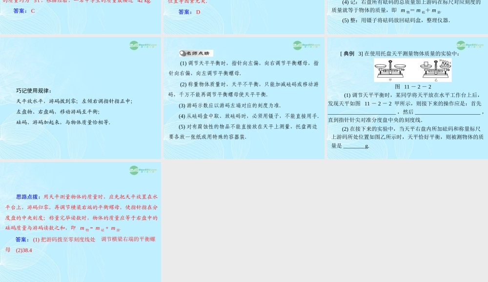 九年级物理上册 第十一章 多彩的物质世界 二(质量)课件 人教新课标版 课件