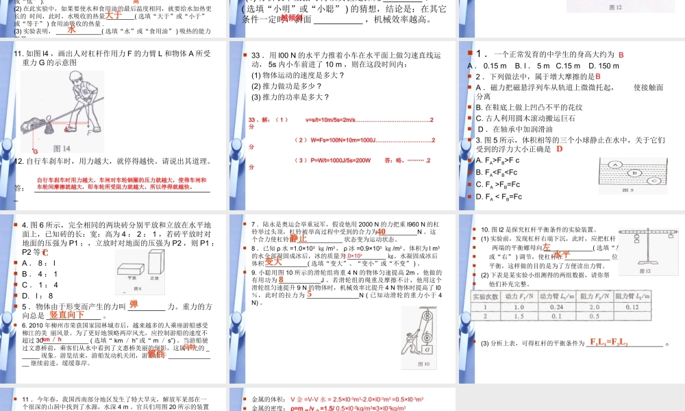 九年级物理 第十一至十四章第三节中考试题课件 人教新课标版 课件