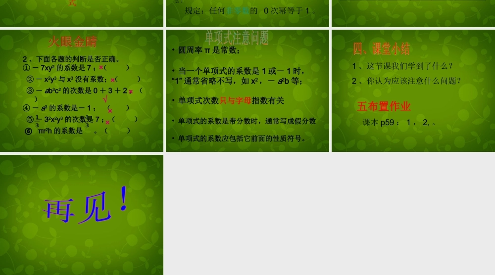 中学七年级数学上册 2.1 整式课件 (新版)新人教版 课件