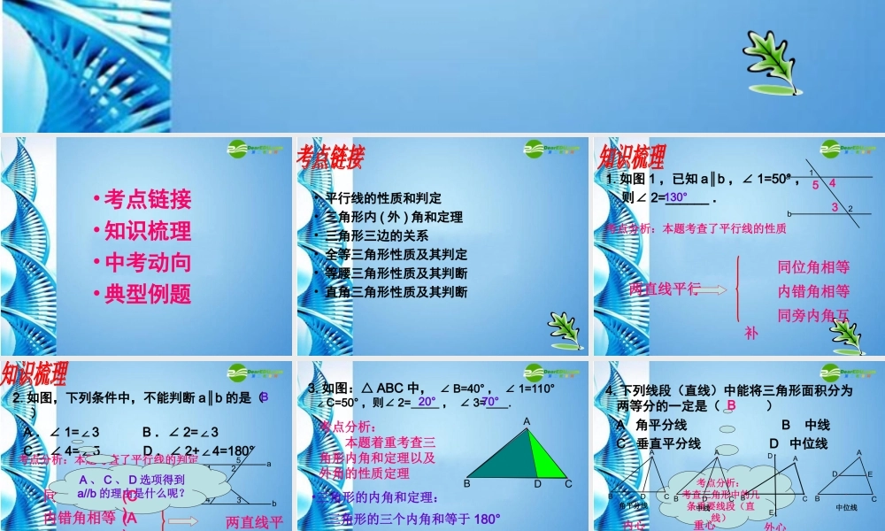 中考数学复习 (平行线和三角形)课件 苏教版 课件