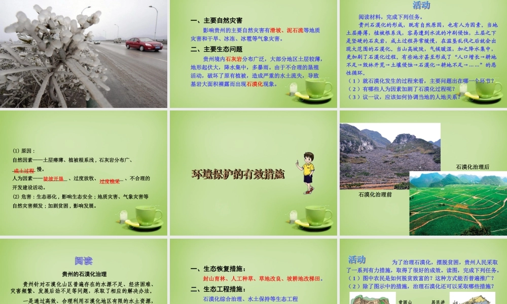 八年级地理下册(8.4 贵州省的环境保护与资源利用)课件 (新版)湘教版 课件