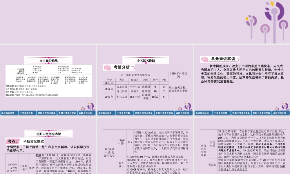 中考历史总复习 第一编 教材知识速查篇 模块二 中国现代史 第14讲 科技文化与社会生活(精讲)课件