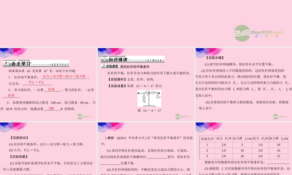 九年级物理上册 第十三章 力和机械 四(杠杆)第2课时 杠杆的平衡条件及其应用课件 人教新课标版 课件