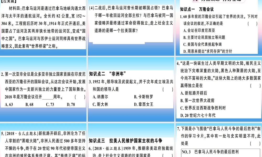 九年级历史下册 第五单元 冷战和美苏对峙的世界 第19课 亚非拉国家的新发展习题课件 新人教版 课件