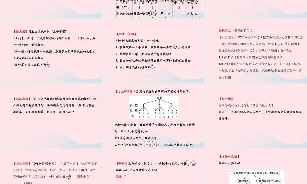 九年级数学上册 第三章 概率的进一步认识  1用树状图或表格求概率(第1课时)习题课件 (新版)北师大版 课件