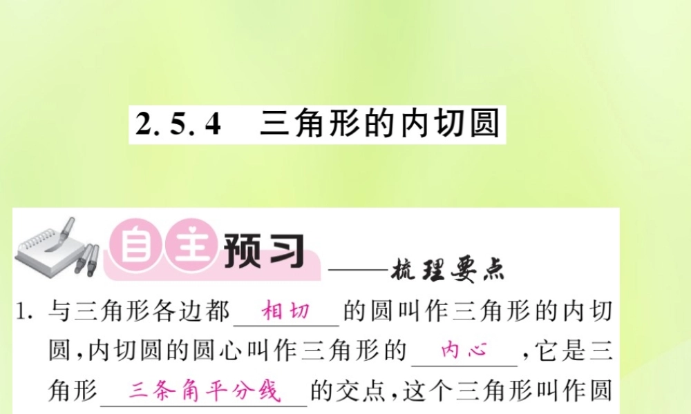 九年级数学下册 第2章 圆 25 直线与圆的位置关系 254 三角形的内切圆习题课件 (新版)湘教版 课件