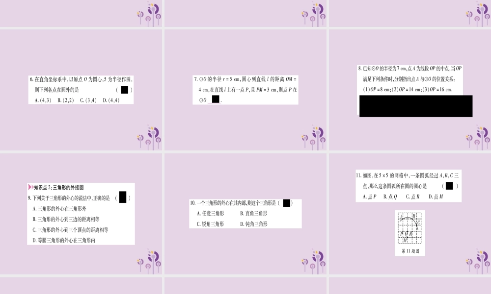 九年级数学上册 第二十四章 圆 242 点和圆、直线和圆的位置关系 2421 点和圆的位置关系作业课件 (新版)新人教版 课件