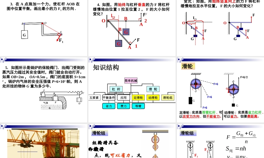 九年级物理学科上第11章杠杆 滑轮 复习  课件