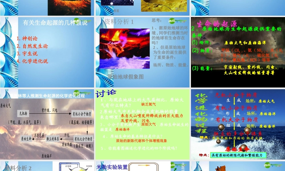 八年级生物下册 第五单元第二章第一节生命的起源课件 济南版 课件