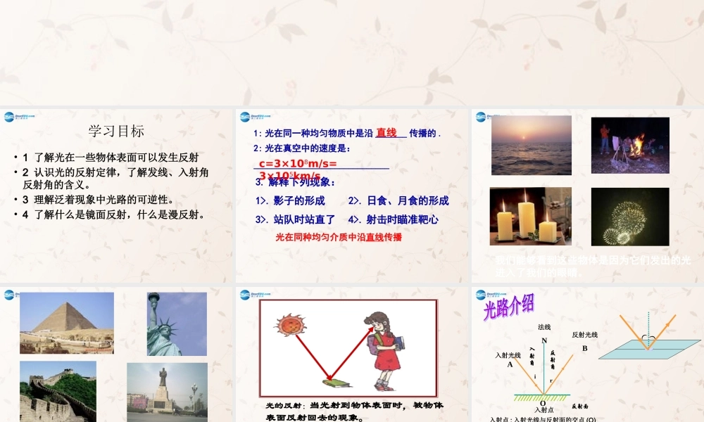 八年级物理全册 第四章 第一节 第二课时 光的反射定律课件 (新版)沪科版 课件