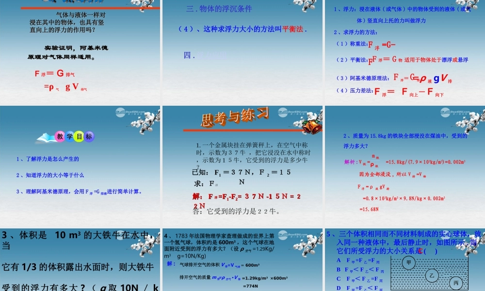 九年级物理全册(145 浮力)课件 新人教版 课件