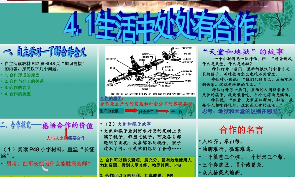 九年级政治全册 第二单元 合作诚信 第4课 学会合作 第1框 生活处处有合作课件 苏教版 课件