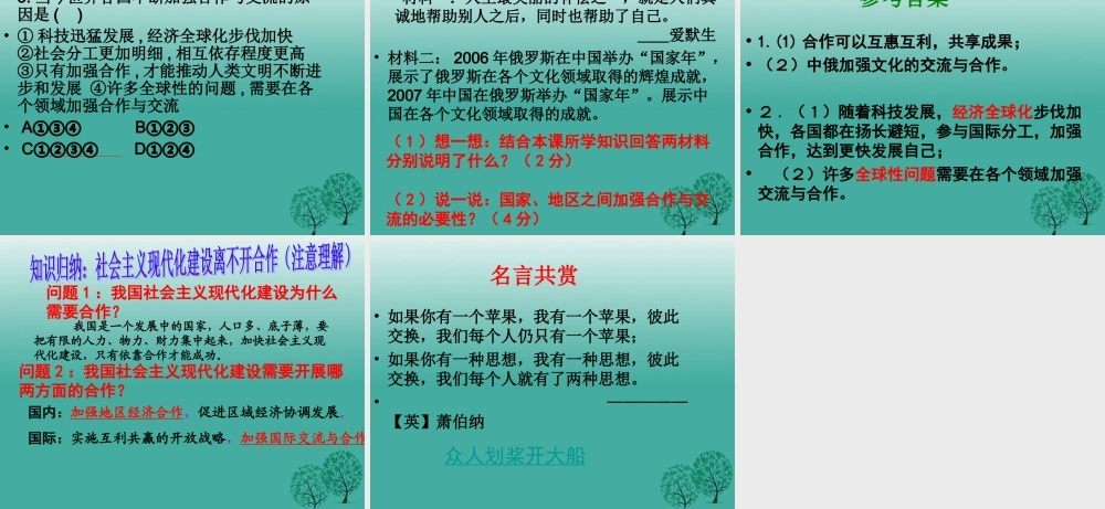 九年级政治全册 第二单元 合作诚信 第4课 学会合作 第1框 生活处处有合作课件 苏教版 课件