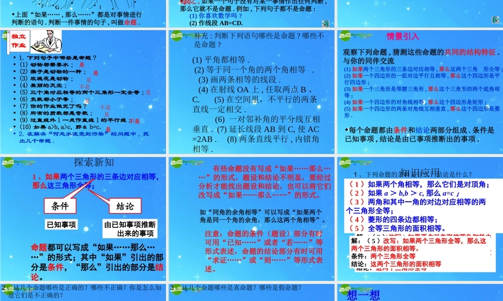 八年级数学下册 6-2定义与命题 课件 北师大版 课件