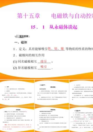 九年级物理 第十五章 151 从永磁体谈起 配套课件 粤教沪科版 课件