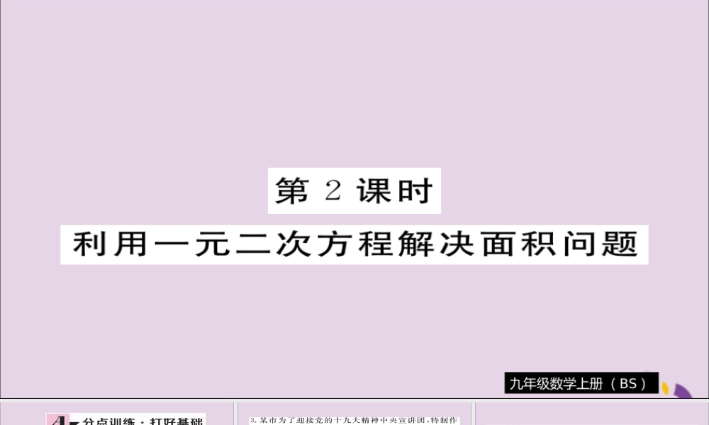 九年级数学上册 第二章 一元二次方程 23 第2课时 利用一元二次方程解决面积问题习题课件 (新版)北师大版 课件