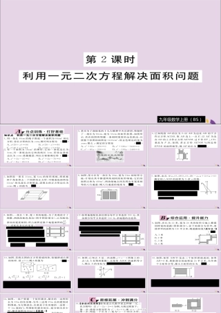 九年级数学上册 第二章 一元二次方程 23 第2课时 利用一元二次方程解决面积问题习题课件 (新版)北师大版 课件