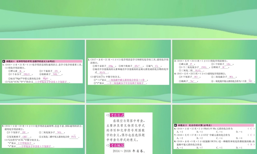 中考化学总复习 教材考点梳理 第四单元 自然界的水 课时2 化学式与化合价课件