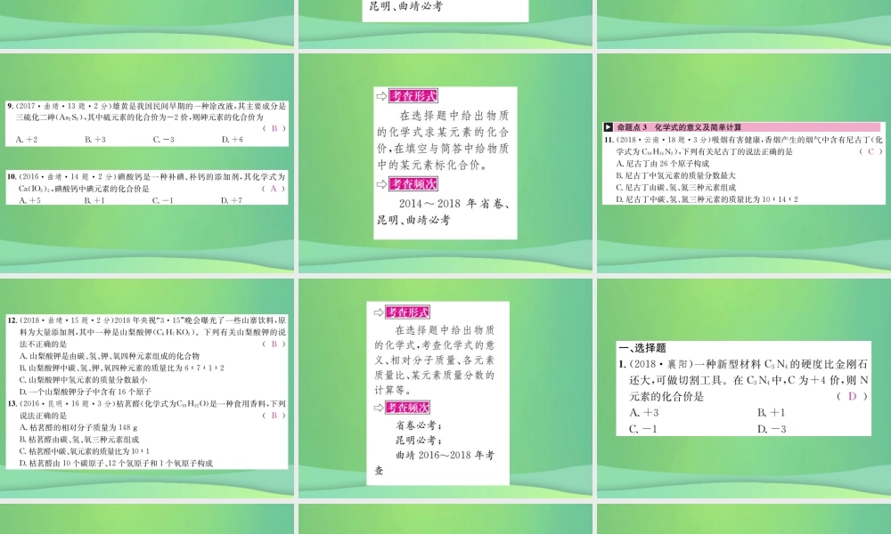 中考化学总复习 教材考点梳理 第四单元 自然界的水 课时2 化学式与化合价课件