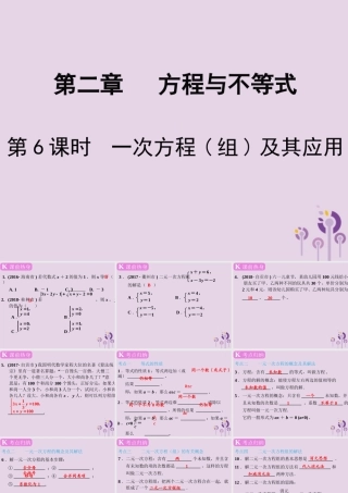 春中考数学复习 第2章 方程与不等式 第6课时 一次方程(组)及其应用课件