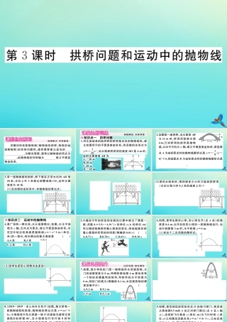 九年级数学上册 第22章 二次函数 223 实际问题与二次函数 第3课时 拱桥问题和运动中的抛物线作业课件 (新版)新人教版 课件