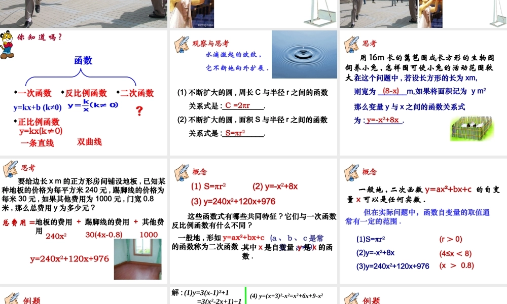 九年级数学下册第六章61二次函数课件 苏科版 课件