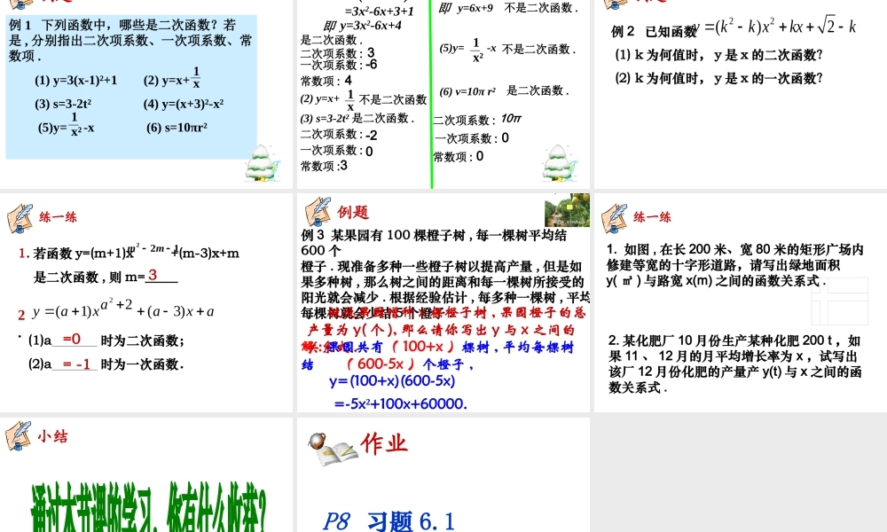 九年级数学下册第六章61二次函数课件 苏科版 课件