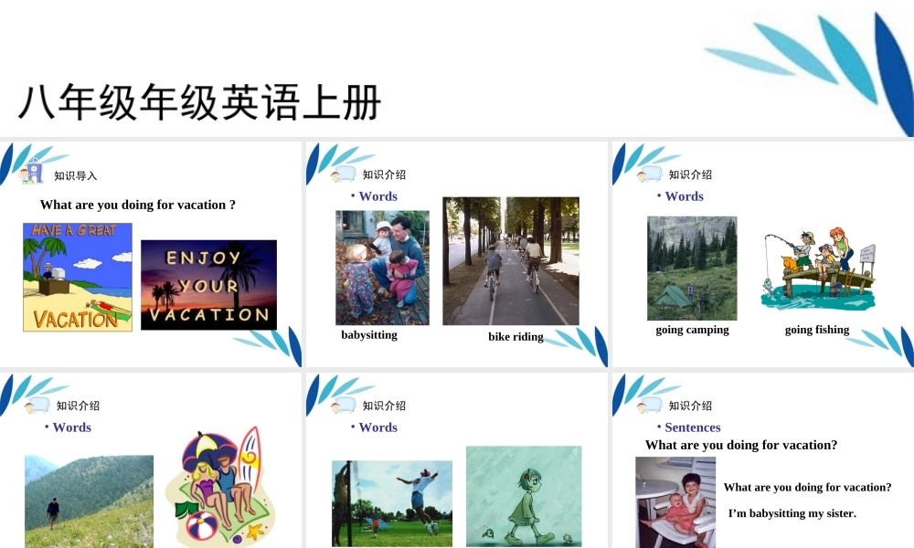 八年级英语上册 Unit 3 What are you doing for vacation(一)课件 人教新目标版 课件