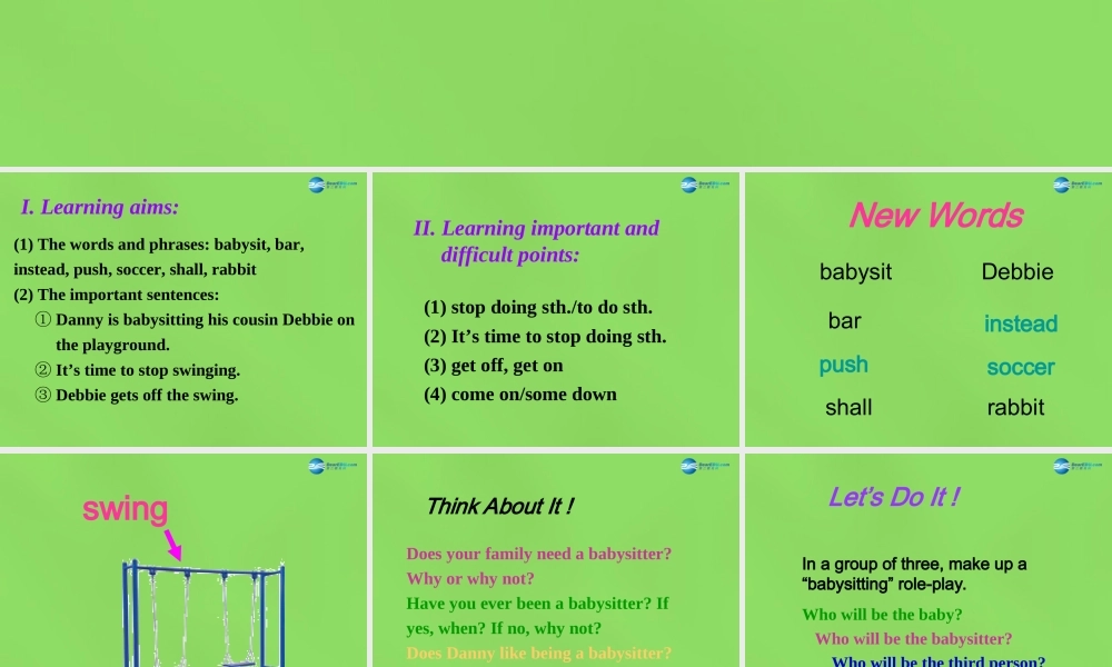 八年级英语下册 Unit 1 lesson 5 Babysitting on a Spring Day课件 (新版)冀教版 课件