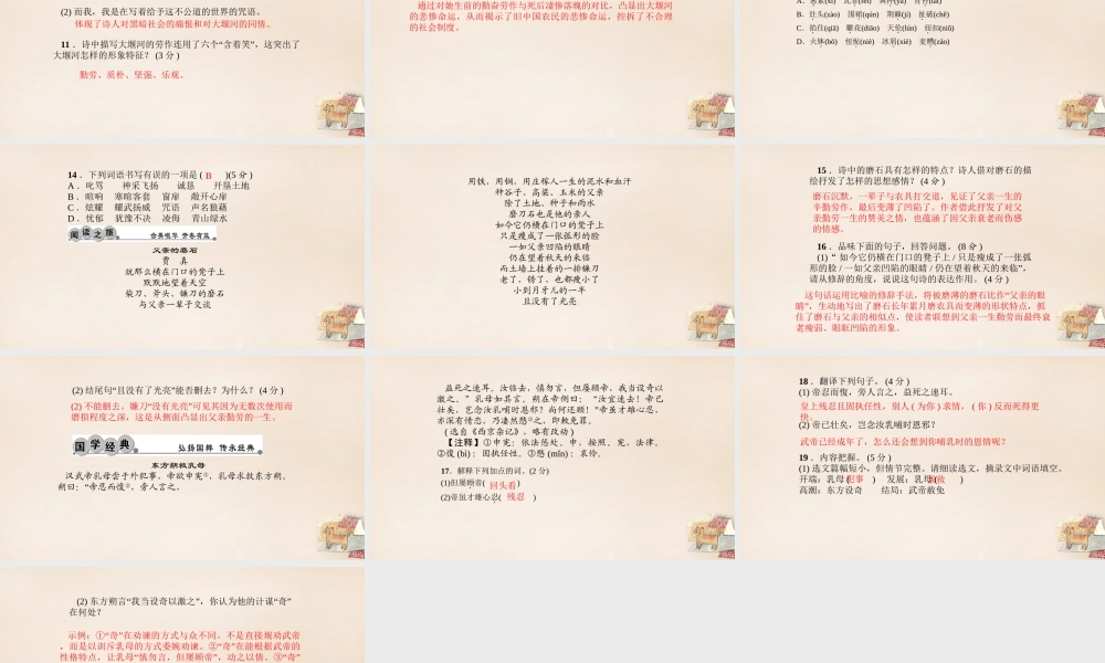 八年级语文下册 5(大堰河——我的保姆)习题课件 (新版)语文版 课件