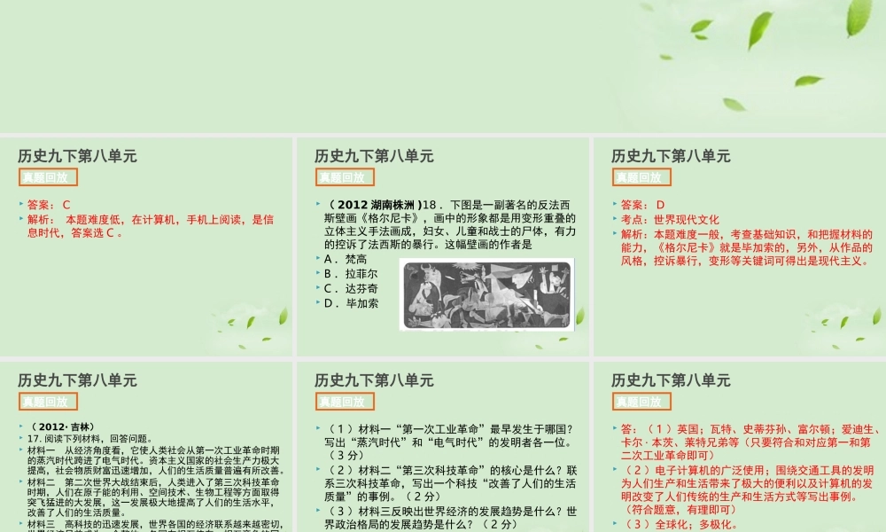 全国各地中考历史试题分册分单元精选汇编 九下 第八单元课件-2