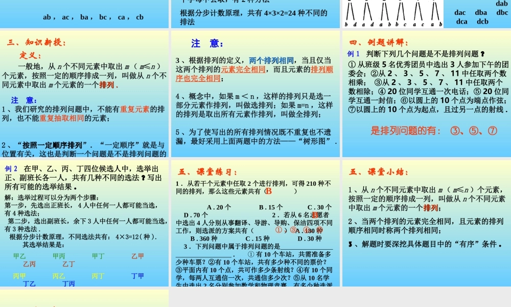 排列(第1课时) 江苏地区高二数学排列课件[整理七课时]人教版 江苏地区高二数学排列课件[整理七课时]人教版