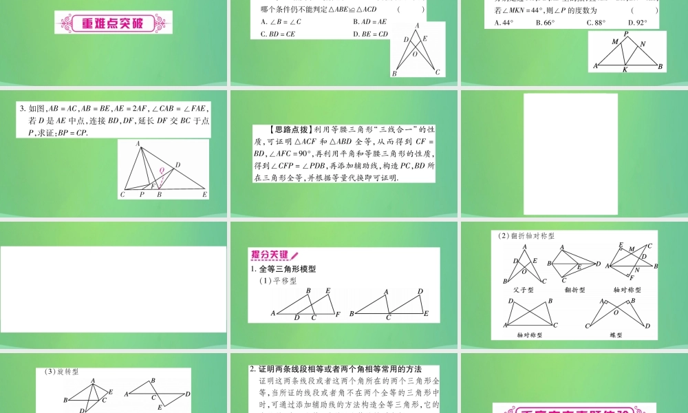 中考数学复习 第一轮 考点系统复习 第四章 三角形 第三节 全等三角形(精讲)课件