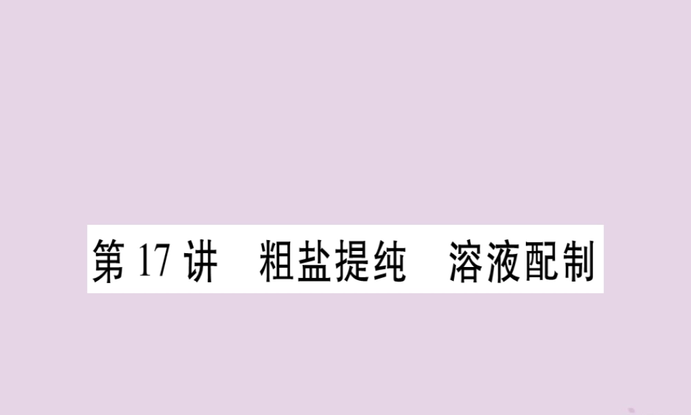 中考化学复习 第一部分 基础知识 第三单元 化学实验 第17讲 粗盐提纯 溶液配制(精讲)课件