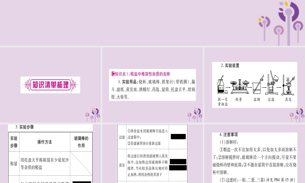 中考化学复习 第一部分 基础知识 第三单元 化学实验 第17讲 粗盐提纯 溶液配制(精讲)课件