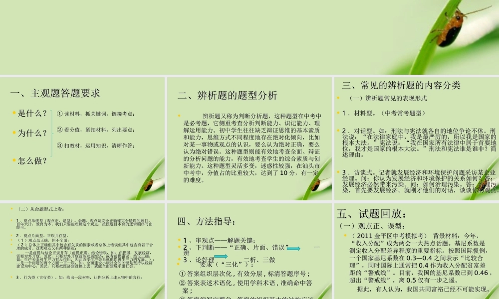 中考政治 辨析题专题讲座课件