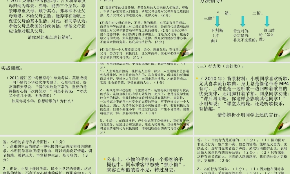 中考政治 辨析题专题讲座课件