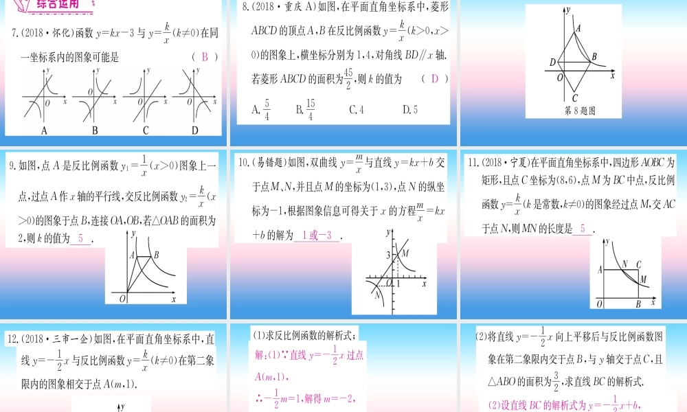 九年级数学下册 第26章 反比例函数 261 反比例函数 2612 第2课时 反比例函数的图象和性质的综合应用课堂导练课件(含中考真题)(新版)新人教版 课件