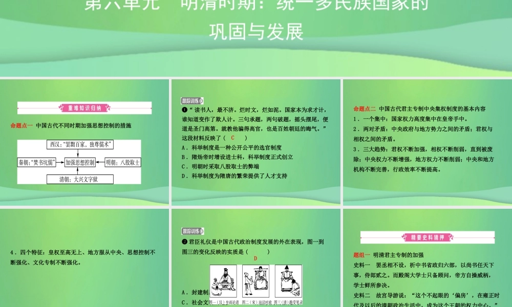 中考历史复习 第六单元 明清时期：统一多民族国家的巩固与发展课件